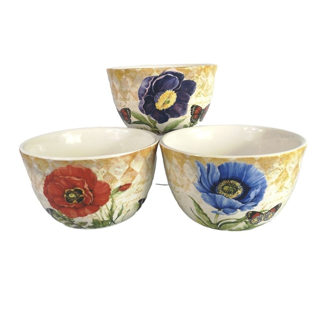 VTG Susan Winget CIC Poppy Garden Set Of 3 Dessert Bowls Cereal Dishes